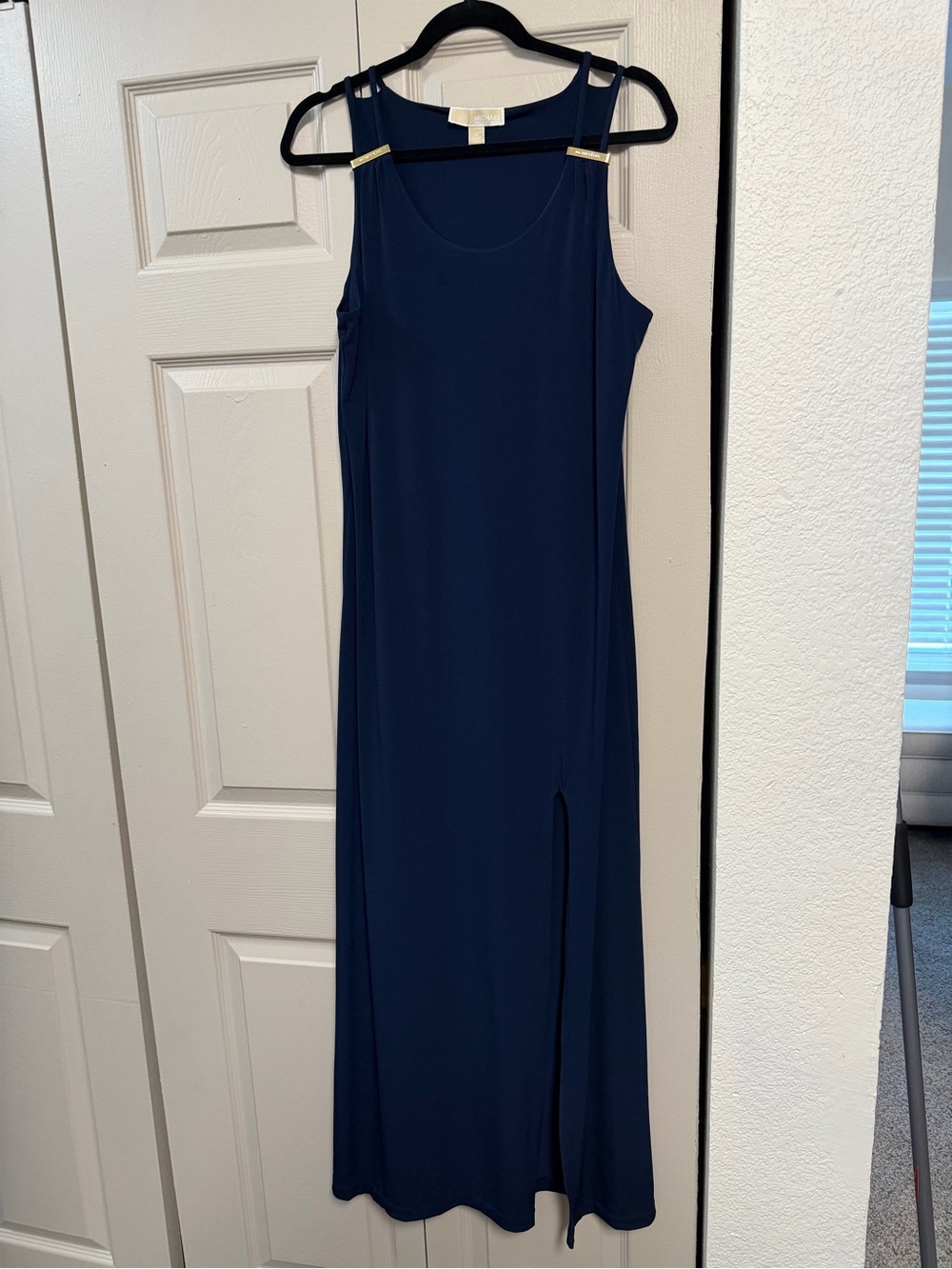 Michael Kors Sleeveless Navy Maxi Dress with Side Slit Detail
